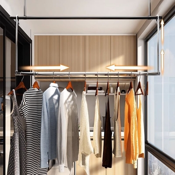 Pochile Balkono teleskopinė skalbinių džiovykla iš nerūdijančio plieno, be gręžimo, sulankstoma, skirta antklodėms ir paklodėms