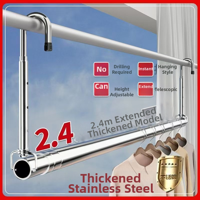 Pochile Balkona teleskopiska veļas žāvēšanas stienis no nerūsējošā tērauda, bez urbumiem, saliekams, piemērots segu un gultas veļai