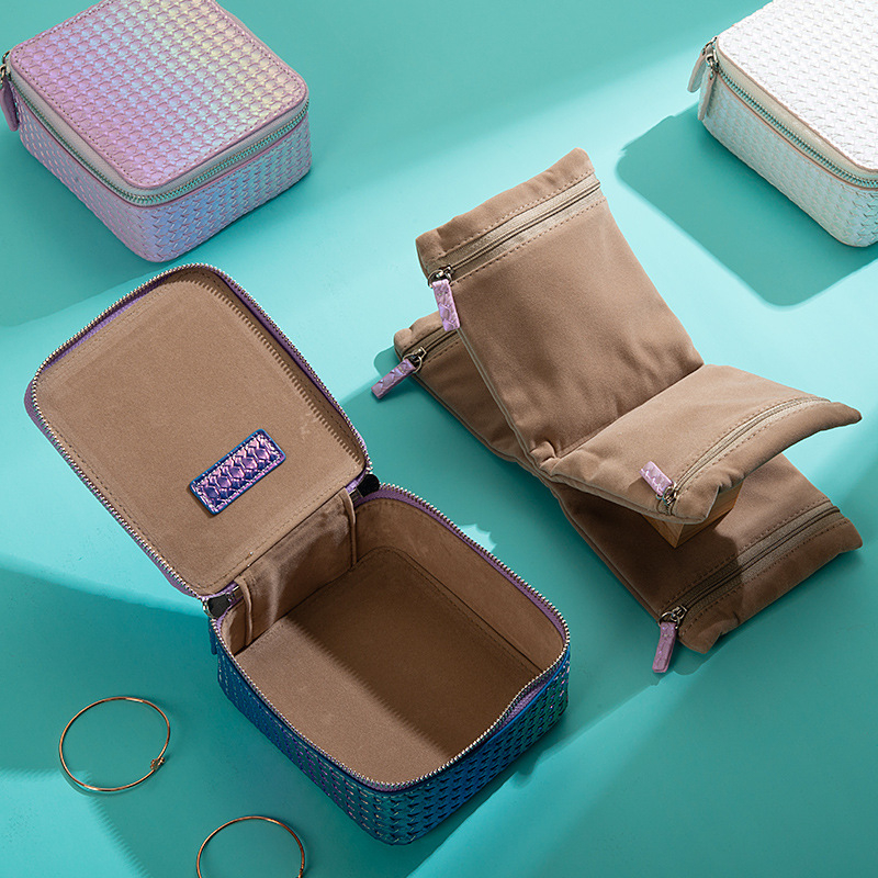 Geantă din piele PU pentru bijuterii, cu fermoar și compartimente, stil clutch, personalizabilă