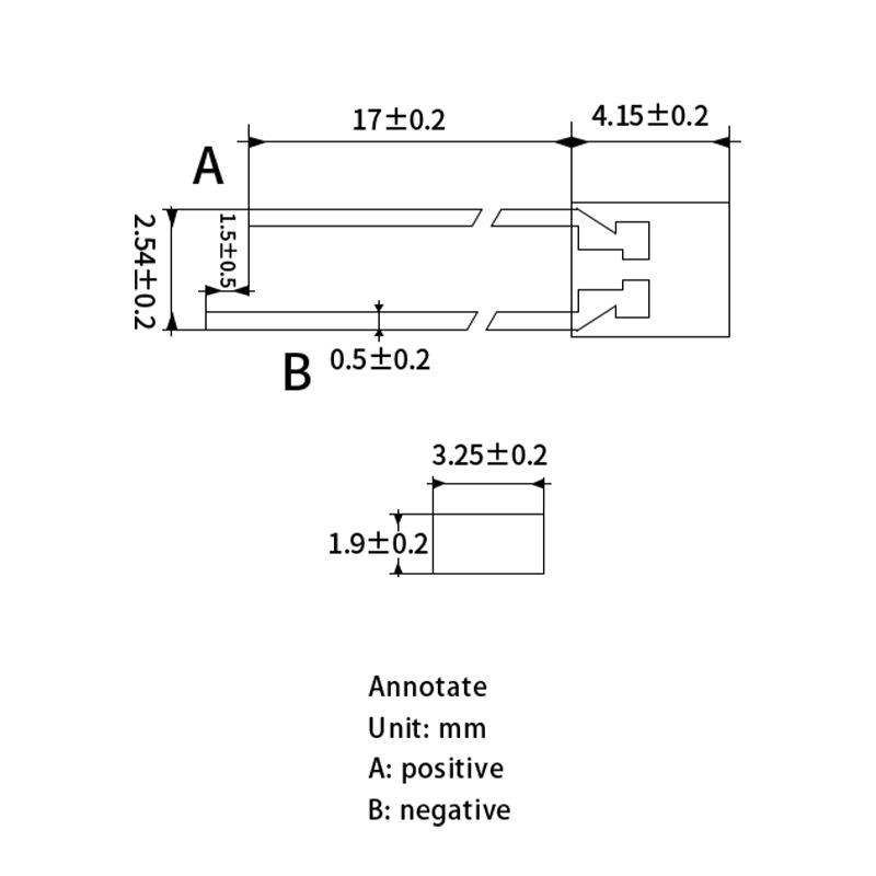Buline LED indicator pătrate – cip Sanan, 1.8–3.4 V, 20 mA, 0.06 W, flux luminos 3.5–4.3 lm