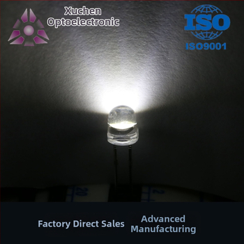 LED karoliukai 5 mm, modelis F5, tiesioginė montavimas, 2,8–3,2 V, 20 mA, 0,2 W, 60° spindulys, šviesos srautas 7–8 lm