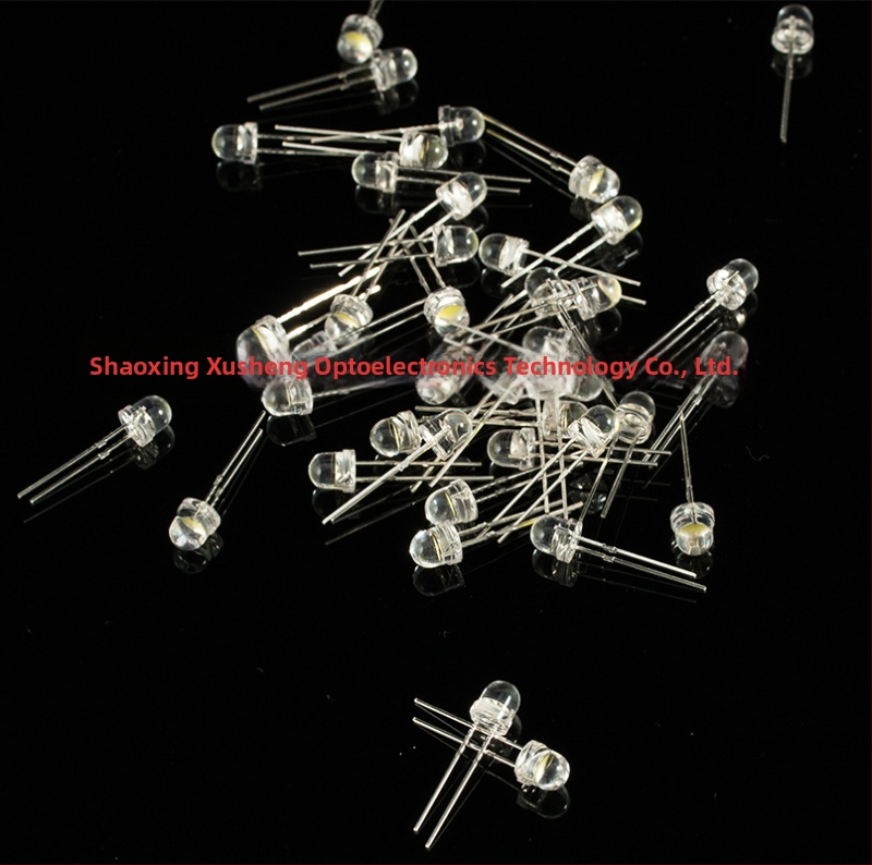 LED Perlītes 5 mm, modeļa F5, tieša uzstādīšana, 2,8–3,2 V, 20 mA, 0,2 W, 60° starojums, 7–8 lm