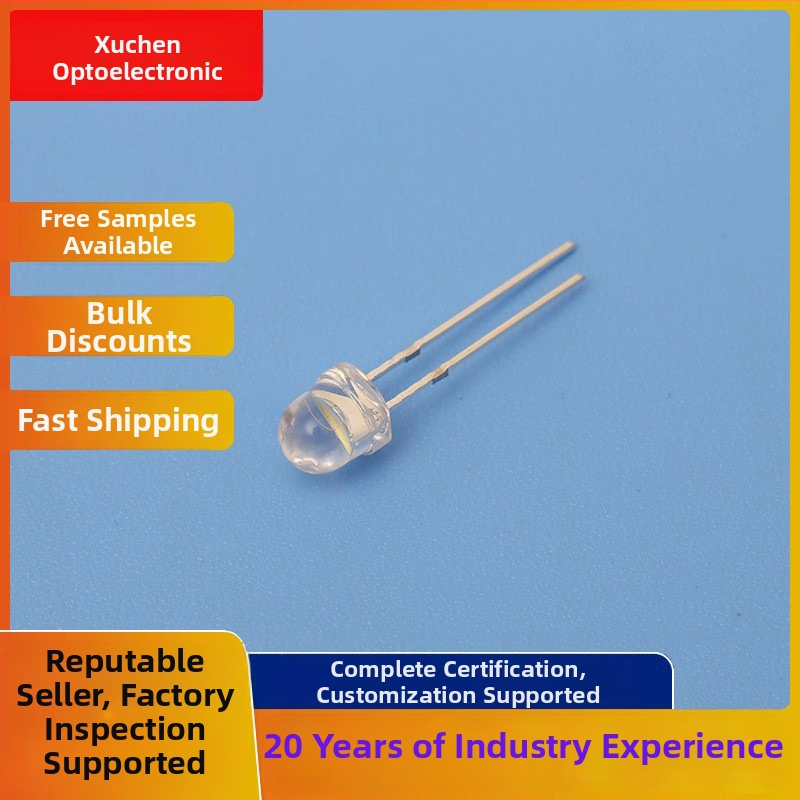 LED Perlītes 5 mm, modeļa F5, tieša uzstādīšana, 2,8–3,2 V, 20 mA, 0,2 W, 60° starojums, 7–8 lm