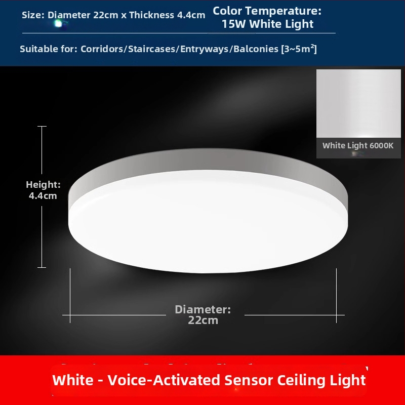 Lubos LED lemputė su judesio jutikliu ir balso valdymu koridoriui/įėjimui, 220V, dengiamas plotas 15-30 m²