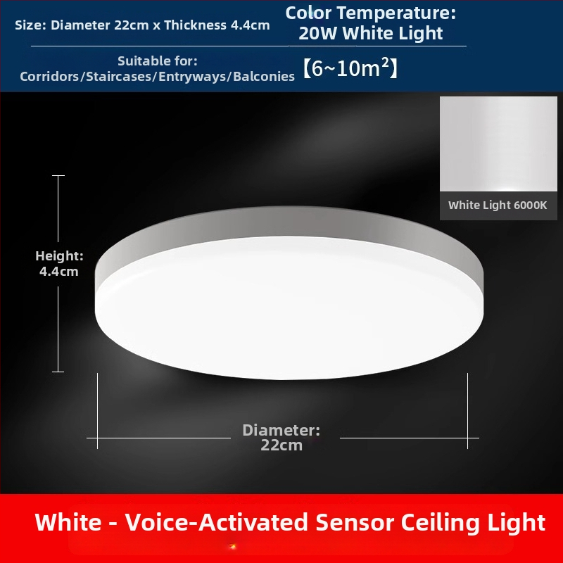 Lubos LED lemputė su judesio jutikliu ir balso valdymu koridoriui/įėjimui, 220V, dengiamas plotas 15-30 m²