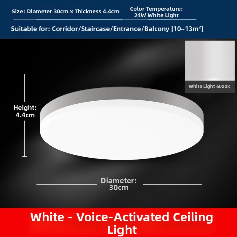 Lubos LED lemputė su judesio jutikliu ir balso valdymu koridoriui/įėjimui, 220V, dengiamas plotas 15-30 m²