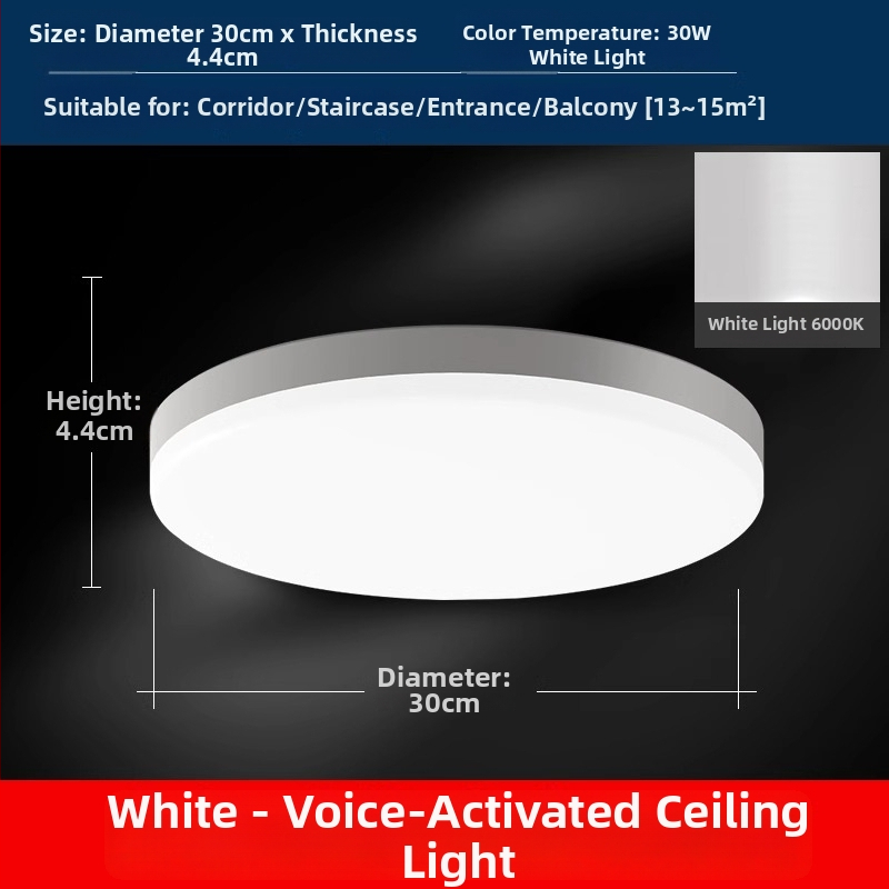 Lubos LED lemputė su judesio jutikliu ir balso valdymu koridoriui/įėjimui, 220V, dengiamas plotas 15-30 m²