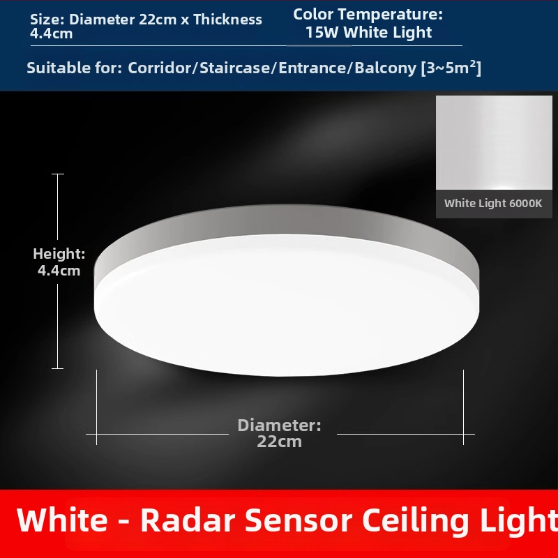 Lubos LED lemputė su judesio jutikliu ir balso valdymu koridoriui/įėjimui, 220V, dengiamas plotas 15-30 m²
