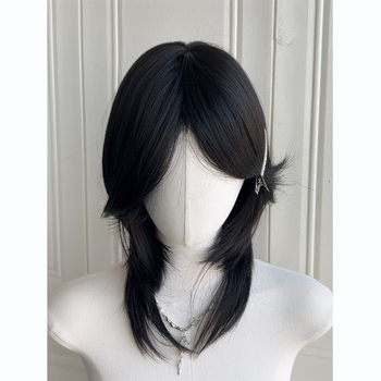 Parūka ar mullet stilu ar vilka asti, universāla, pilna galvas pārklājums, termiski izturīgas sintētiskās šķiedras, gari bangs