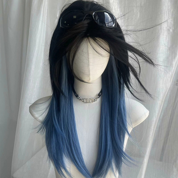 Parūka ar mullet stilu ar vilka asti, universāla, pilna galvas pārklājums, termiski izturīgas sintētiskās šķiedras, gari bangs