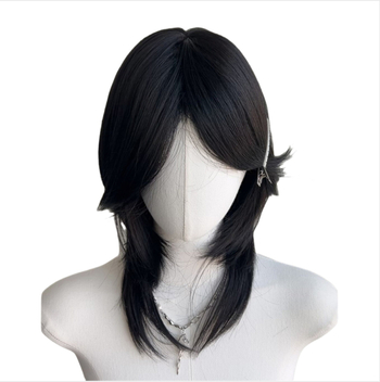 Parūka ar mullet stilu ar vilka asti, universāla, pilna galvas pārklājums, termiski izturīgas sintētiskās šķiedras, gari bangs