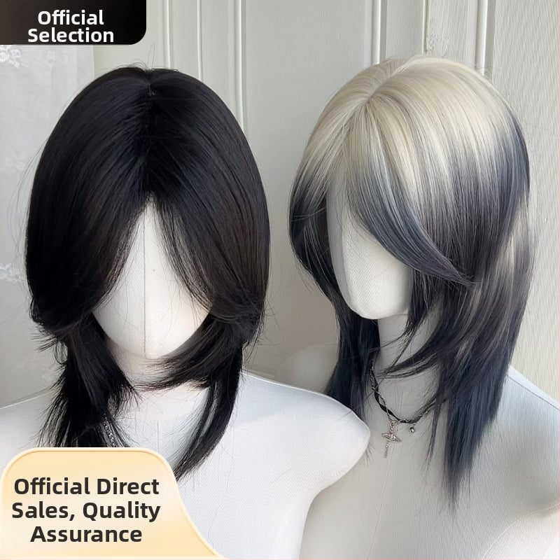 Parūka ar mullet stilu ar vilka asti, universāla, pilna galvas pārklājums, termiski izturīgas sintētiskās šķiedras, gari bangs