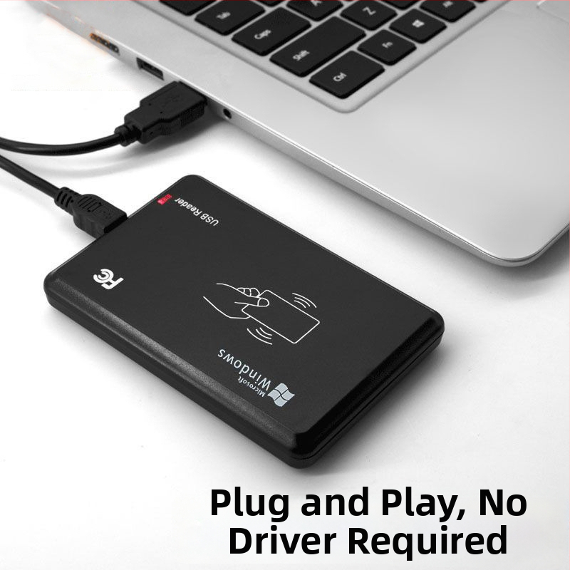 Divfrekvences IC/ID RFID lasītājs ar USB interfeisu bezkontakta piekļuvei, NFC saderīgs, jutības diapazons 2–5 cm