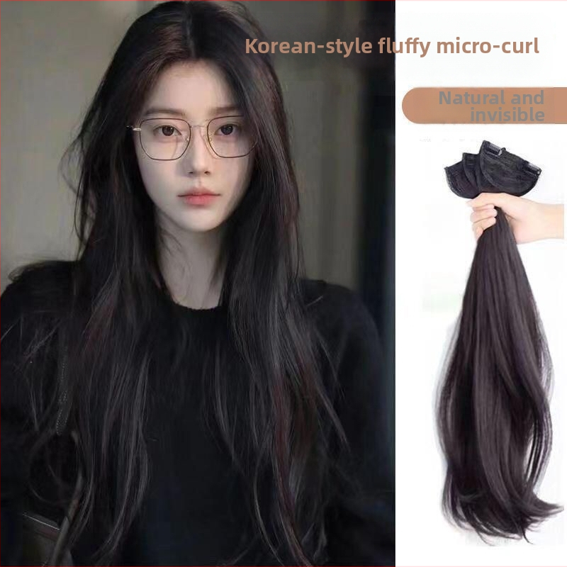 Trijų dalių mikro volų parūka su nematoma viršutine dalimi, ilgos garbanos, apimtis, ilgis 50–60 cm, karščiui atspari sintetinių pluoštų