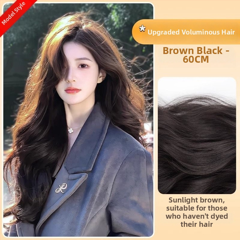 Trijų dalių mikro volų parūka su nematoma viršutine dalimi, ilgos garbanos, apimtis, ilgis 50–60 cm, karščiui atspari sintetinių pluoštų