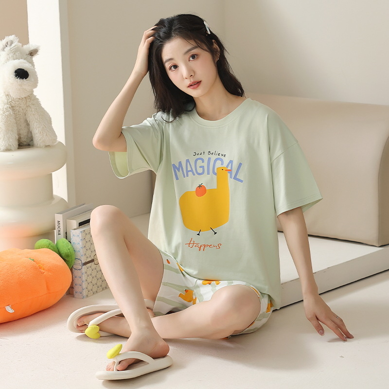 Kaheosaline pijamakomplekt 100% puuvillast, lühikeste varrukatega ringkaelaga top ja lühikesed püksid, kerge suvine ööriietus, hingav ja antibakteriaalne