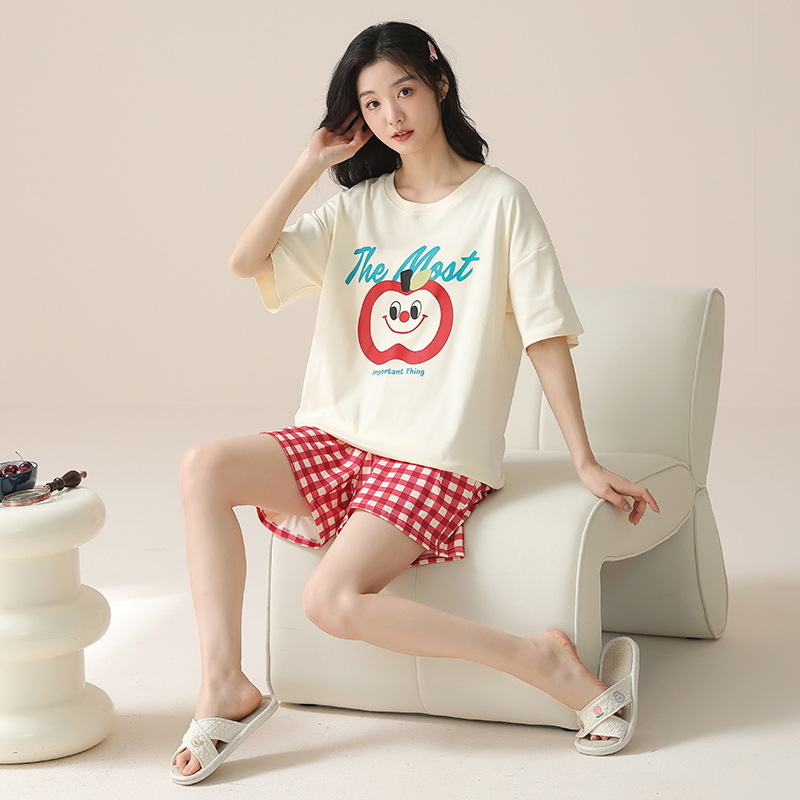 Kaheosaline pijamakomplekt 100% puuvillast, lühikeste varrukatega ringkaelaga top ja lühikesed püksid, kerge suvine ööriietus, hingav ja antibakteriaalne