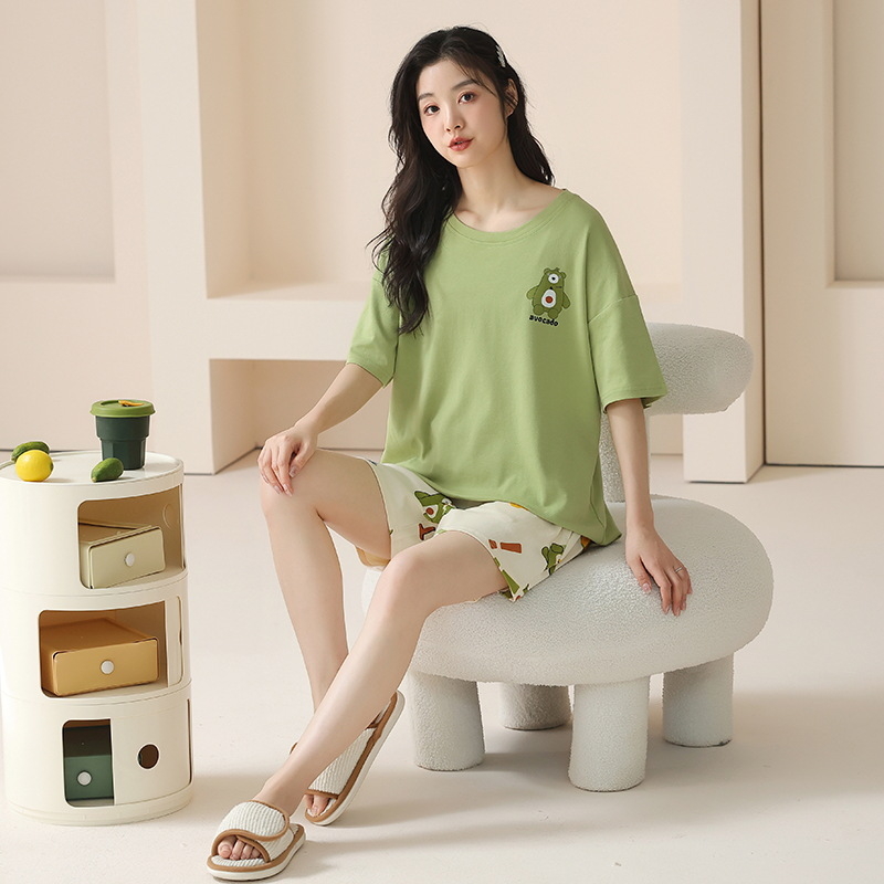 Kaheosaline pijamakomplekt 100% puuvillast, lühikeste varrukatega ringkaelaga top ja lühikesed püksid, kerge suvine ööriietus, hingav ja antibakteriaalne