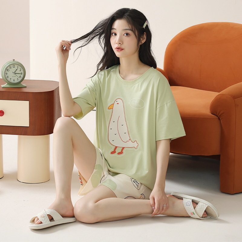 Kaheosaline pijamakomplekt 100% puuvillast, lühikeste varrukatega ringkaelaga top ja lühikesed püksid, kerge suvine ööriietus, hingav ja antibakteriaalne