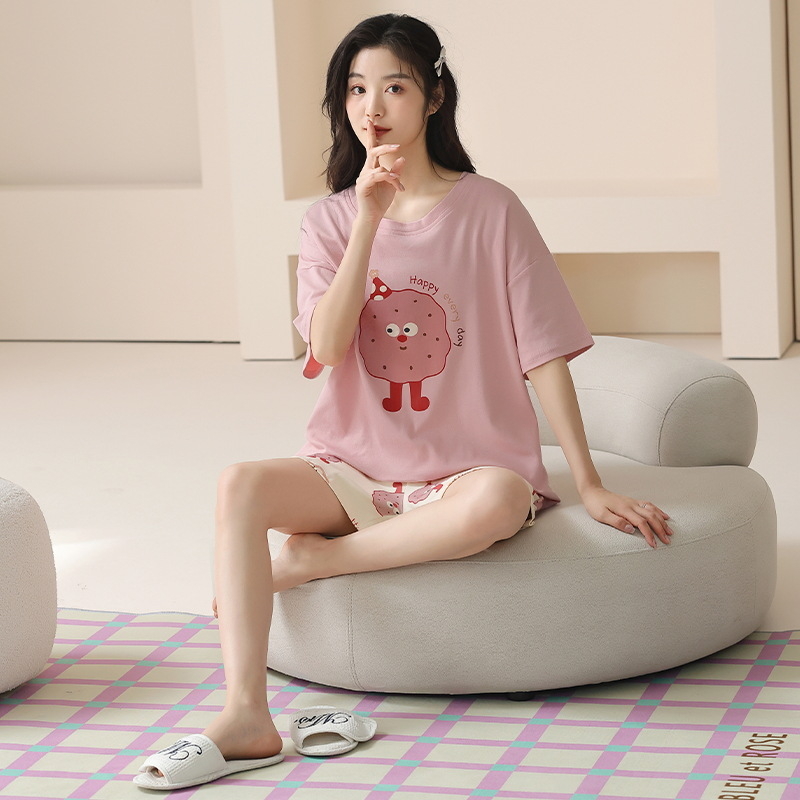 Kaheosaline pijamakomplekt 100% puuvillast, lühikeste varrukatega ringkaelaga top ja lühikesed püksid, kerge suvine ööriietus, hingav ja antibakteriaalne