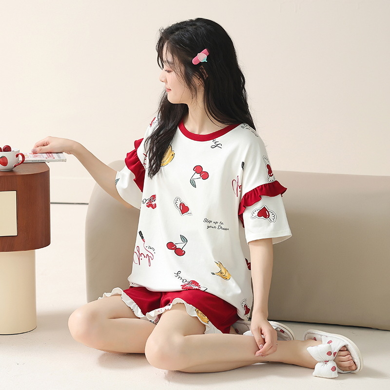 Kaheosaline pijamakomplekt 100% puuvillast, lühikeste varrukatega ringkaelaga top ja lühikesed püksid, kerge suvine ööriietus, hingav ja antibakteriaalne