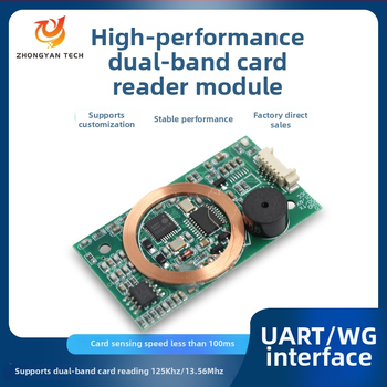 RFID dviejų dažnių kortų skaitytuvo modulis ZY-RFM411, 125kHz+13.56MHz, sąsajos RS232/TTL/USB, ISO14443A/B, aptikimo atstumas 2-5, modelis ZY-RFM411