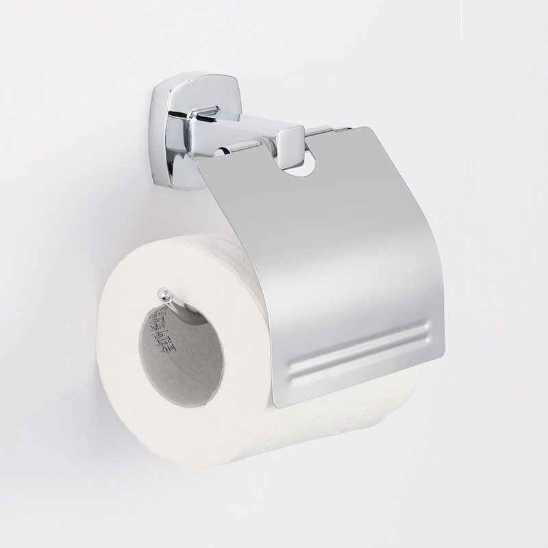 Set accesorii baie din aliaj de zinc cu placare electrolitică — șase piese: bară prosoape, suport hârtie igienică, plasă săpun; stil modern minimalist