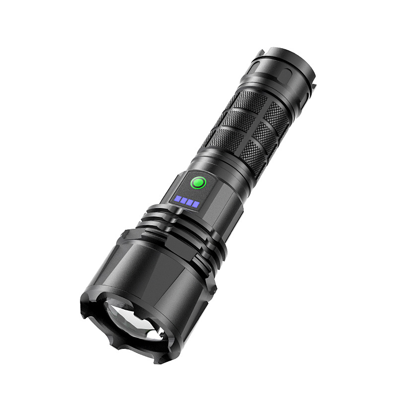 Φακός με λέιζερ, οθόνη ισχύος, γρήγορη φόρτιση USB-C, 20W, αδιάβροχος (μπαταρία 18650, εμβέλεια 100–200 μέτρα)
