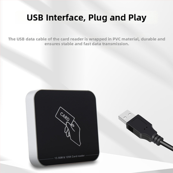 ZY-T304 USB bekontaktis RFID skaitytuvas prieigos kontrolei, dviejų dažnių (125 kHz + 13,56 MHz), ID/IC kortelėms, skaitymo diapazonas 2-5 cm, skaitymo laikas 0,2 s