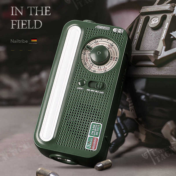 Ραδιόφωνο έκτακτης ανάγκης με χειροκίνητη τροφοδοσία και ηλιακή ενέργεια, μπαταρία 2000mAh, φως λαμπτήρα + LED, εμβέλεια 100–200 m