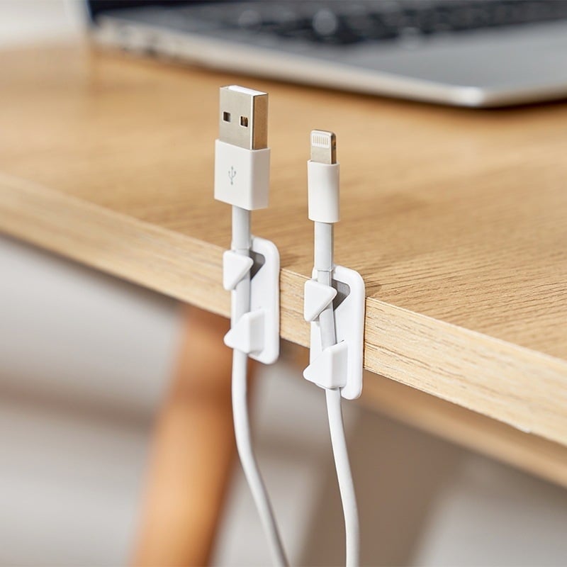 KM organizator de cabluri din plastic, autoadeziv, fără găuri, transparent, pentru cabluri optice și de rețea, stil japonez, potrivit pentru birou, dormitor și sufragerie