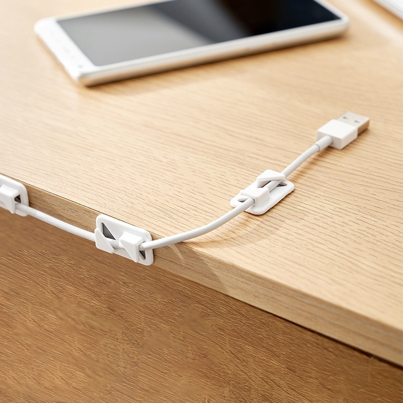 KM organizator de cabluri din plastic, autoadeziv, fără găuri, transparent, pentru cabluri optice și de rețea, stil japonez, potrivit pentru birou, dormitor și sufragerie