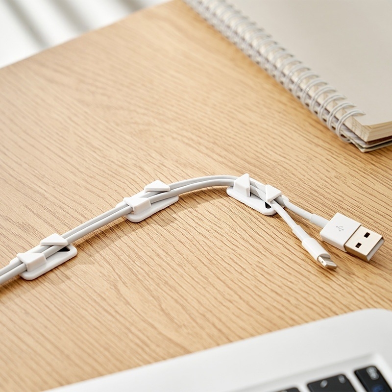 KM organizator de cabluri din plastic, autoadeziv, fără găuri, transparent, pentru cabluri optice și de rețea, stil japonez, potrivit pentru birou, dormitor și sufragerie