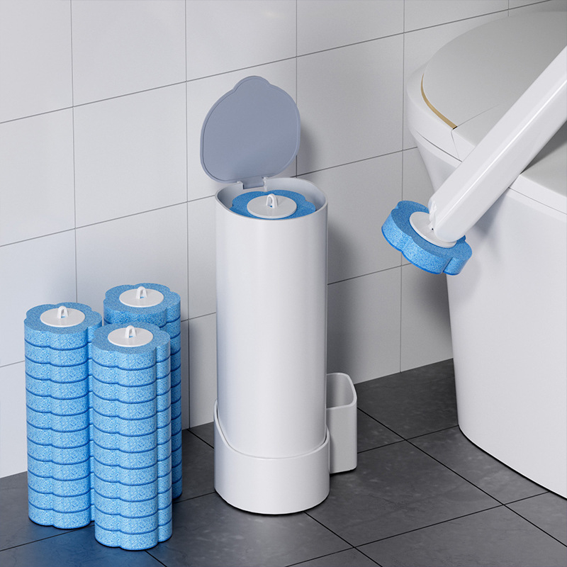 Set de perie pentru WC, de unică folosință, cu capete de înlocuire, montaj pe perete fără găuri, plastic, stil modern minimalist, origine Zhejiang, logo imprimat