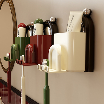 Šepetėlių laikiklis su siurbtuvu, montuojamas prie sienos, plastikinis, skalavimo puodelio laikymas, logotipo spausdinimas įmanomas