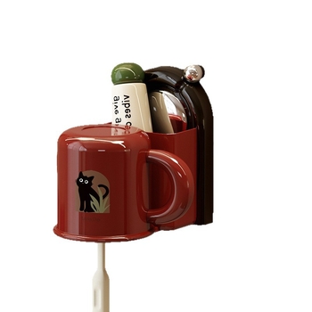 Šepetėlių laikiklis su siurbtuvu, montuojamas prie sienos, plastikinis, skalavimo puodelio laikymas, logotipo spausdinimas įmanomas