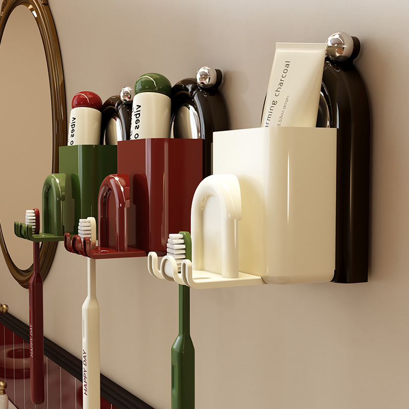 Šepetėlių laikiklis su siurbtuvu, montuojamas prie sienos, plastikinis, skalavimo puodelio laikymas, logotipo spausdinimas įmanomas