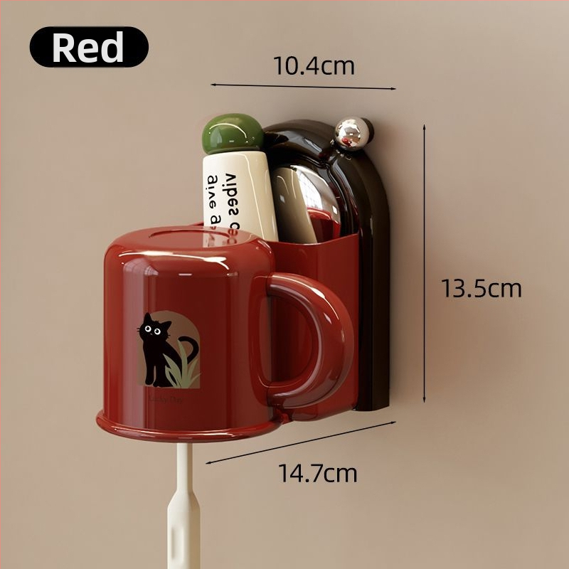 Šepetėlių laikiklis su siurbtuvu, montuojamas prie sienos, plastikinis, skalavimo puodelio laikymas, logotipo spausdinimas įmanomas