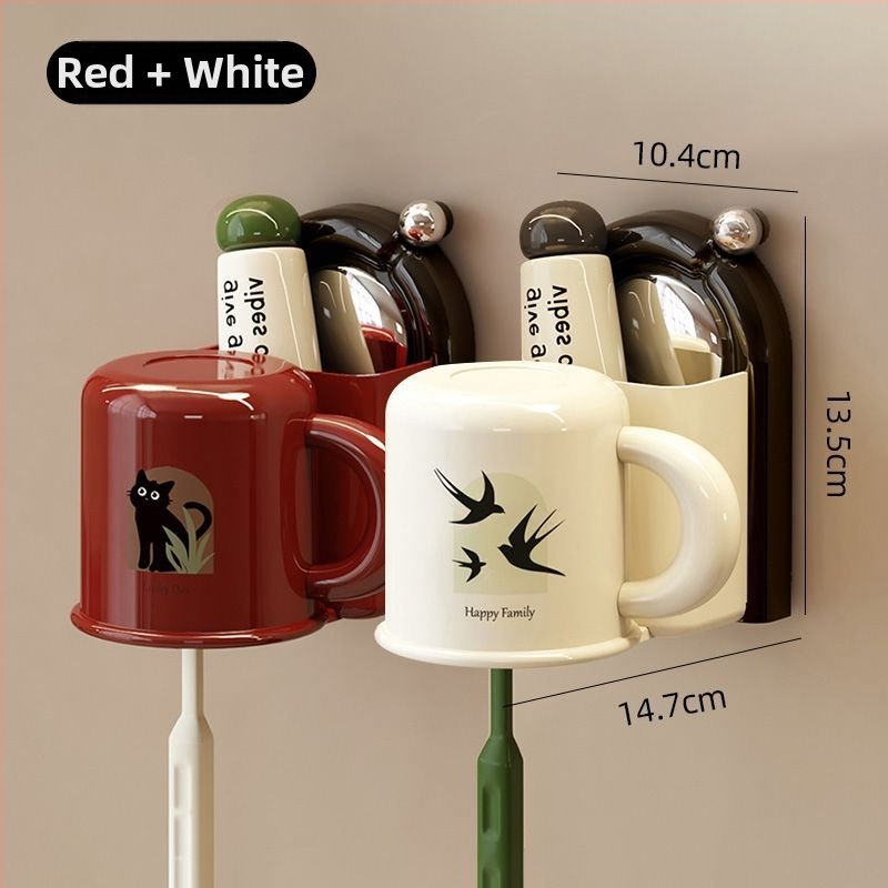 Šepetėlių laikiklis su siurbtuvu, montuojamas prie sienos, plastikinis, skalavimo puodelio laikymas, logotipo spausdinimas įmanomas