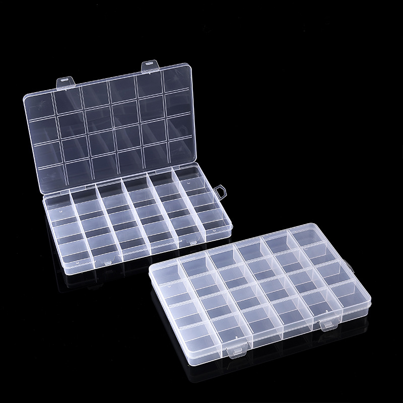 Desktop kutija za odlaganje perlica i nakita s poklopcem, PP plastika, 24 ili 28 pretinaca, podijeljeni pretinci, kapacitet 1 L