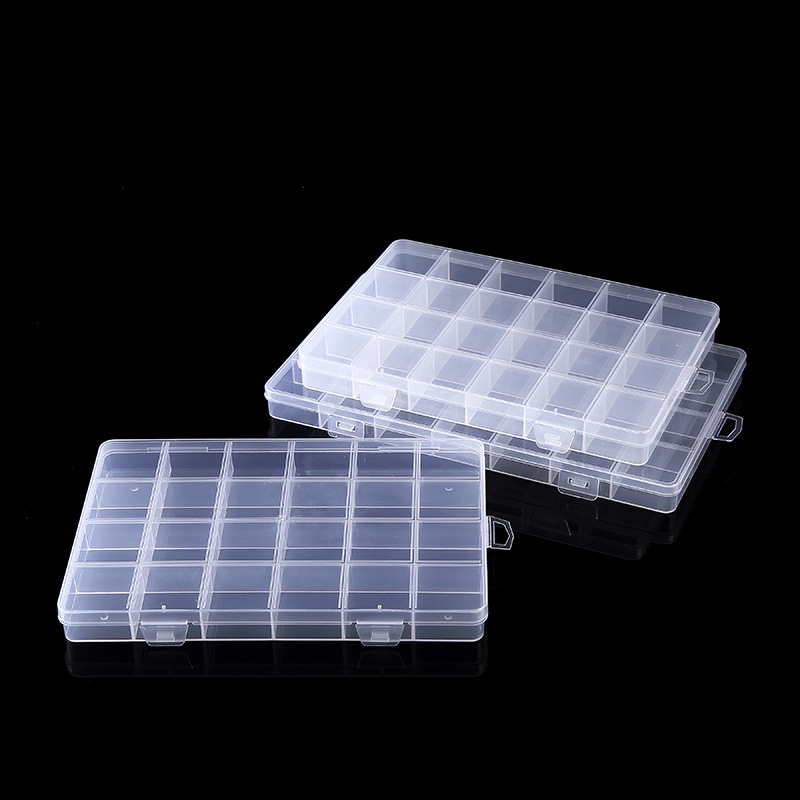 Desktop kutija za odlaganje perlica i nakita s poklopcem, PP plastika, 24 ili 28 pretinaca, podijeljeni pretinci, kapacitet 1 L