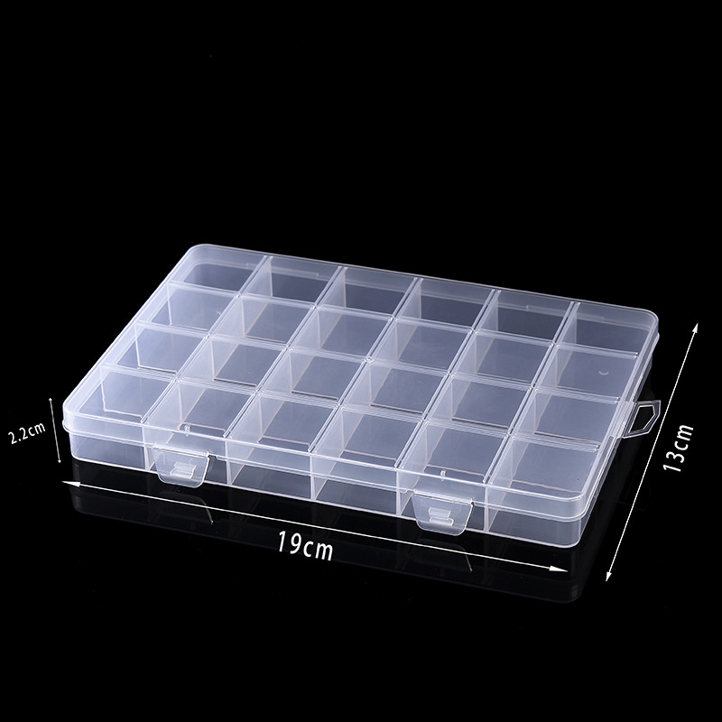 Desktop kutija za odlaganje perlica i nakita s poklopcem, PP plastika, 24 ili 28 pretinaca, podijeljeni pretinci, kapacitet 1 L