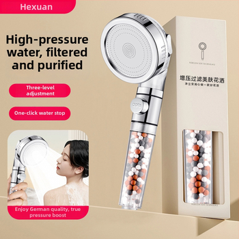 Slėginė filtruota dušos galva, ABS korpusas, filtravimas su dechloravimu ir neigiamais jonais, trijų srauto režimų, darbinė temperatūra 0–99°C