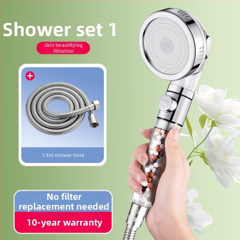 Slėginė filtruota dušos galva, ABS korpusas, filtravimas su dechloravimu ir neigiamais jonais, trijų srauto režimų, darbinė temperatūra 0–99°C