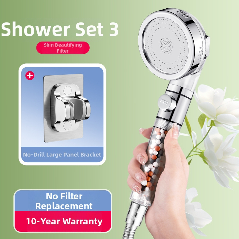 Slėginė filtruota dušos galva, ABS korpusas, filtravimas su dechloravimu ir neigiamais jonais, trijų srauto režimų, darbinė temperatūra 0–99°C