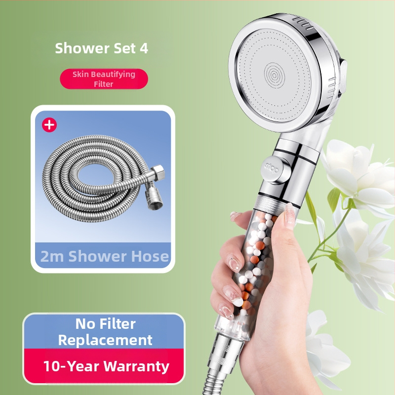 Slėginė filtruota dušos galva, ABS korpusas, filtravimas su dechloravimu ir neigiamais jonais, trijų srauto režimų, darbinė temperatūra 0–99°C