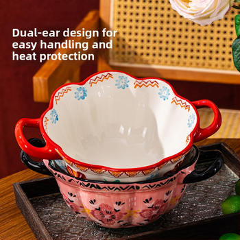 Songfa porcelánová misa s dvomi uškami, pod glazúrou, ručne maľovaný povrch, vhodná do mikrovlnky