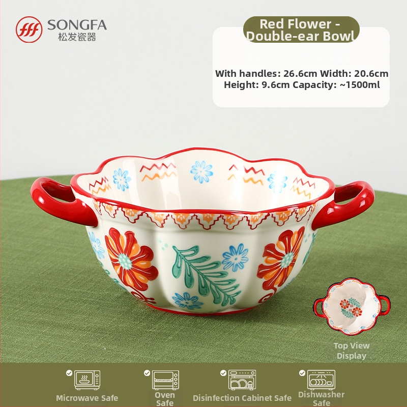 Songfa porcelánová misa s dvomi uškami, pod glazúrou, ručne maľovaný povrch, vhodná do mikrovlnky