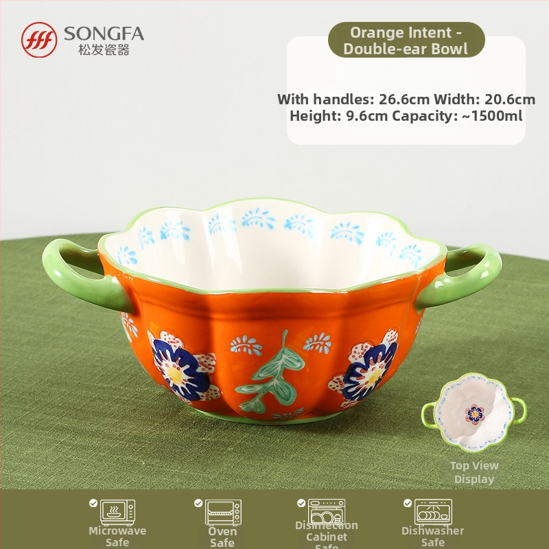 Songfa porcelánová misa s dvomi uškami, pod glazúrou, ručne maľovaný povrch, vhodná do mikrovlnky