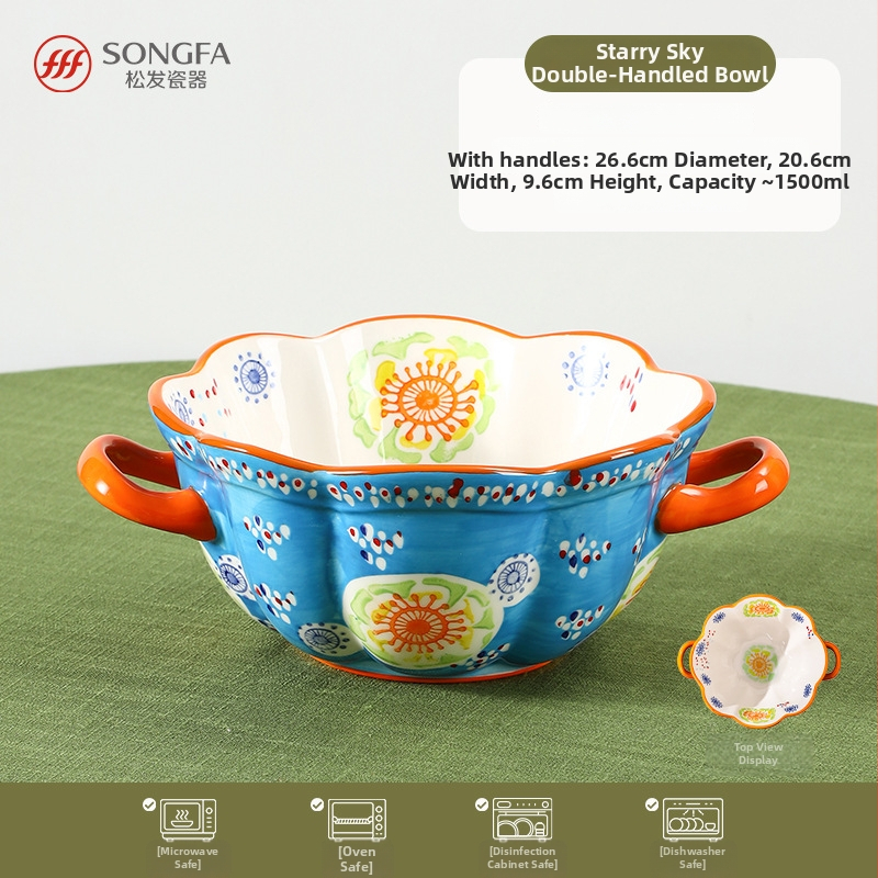 Songfa porcelánová misa s dvomi uškami, pod glazúrou, ručne maľovaný povrch, vhodná do mikrovlnky